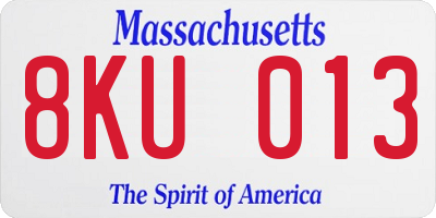 MA license plate 8KU013