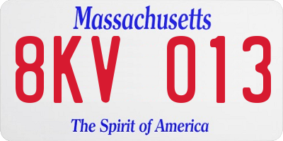 MA license plate 8KV013