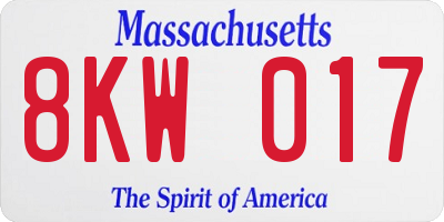 MA license plate 8KW017