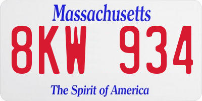 MA license plate 8KW934