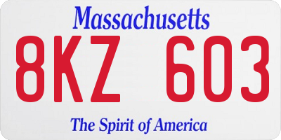 MA license plate 8KZ603