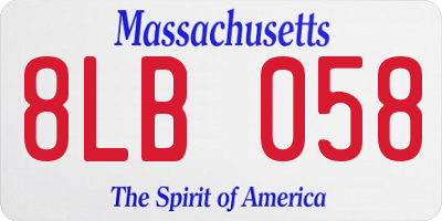 MA license plate 8LB058