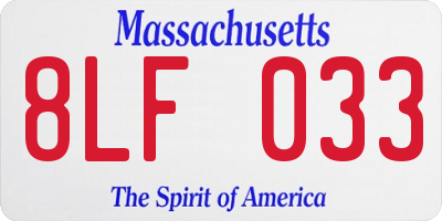 MA license plate 8LF033