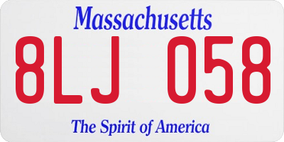 MA license plate 8LJ058