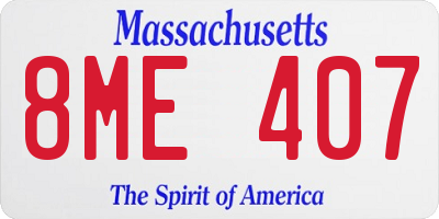 MA license plate 8ME407