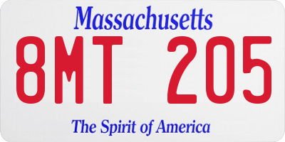 MA license plate 8MT205