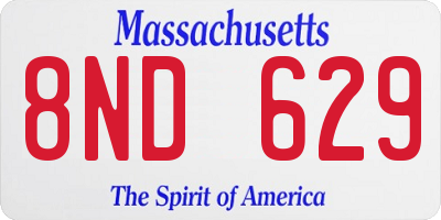 MA license plate 8ND629