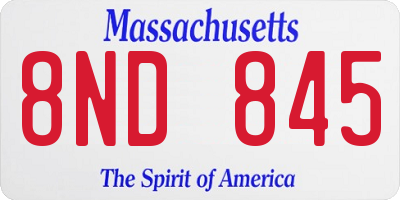 MA license plate 8ND845
