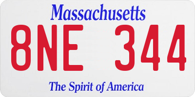 MA license plate 8NE344