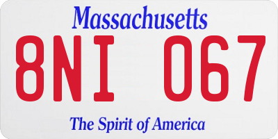 MA license plate 8NI067