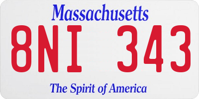 MA license plate 8NI343