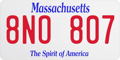 MA license plate 8NO807