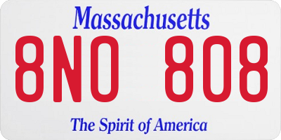 MA license plate 8NO808