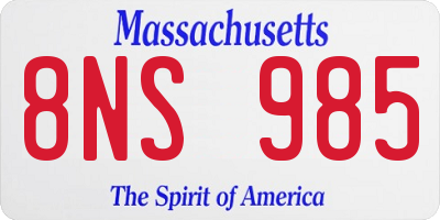 MA license plate 8NS985