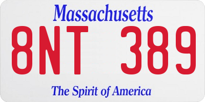 MA license plate 8NT389