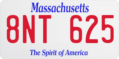 MA license plate 8NT625