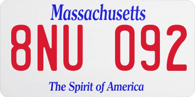 MA license plate 8NU092