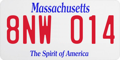 MA license plate 8NW014