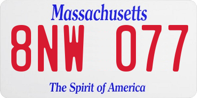 MA license plate 8NW077