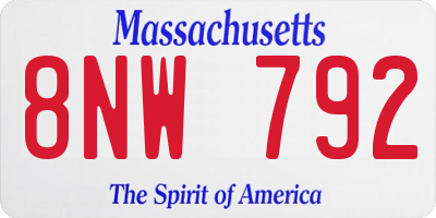 MA license plate 8NW792