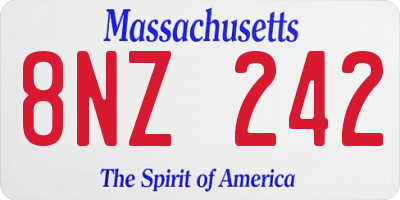 MA license plate 8NZ242