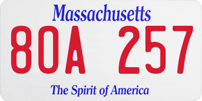 MA license plate 8OA257