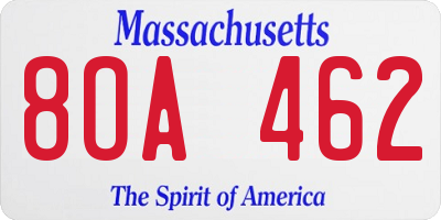 MA license plate 8OA462