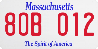 MA license plate 8OB012