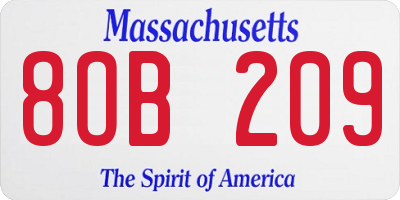 MA license plate 8OB209