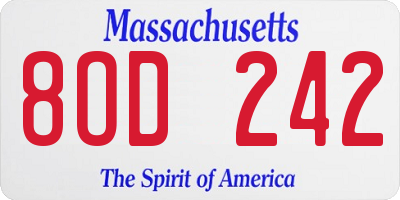 MA license plate 8OD242