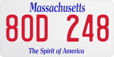 MA license plate 8OD248