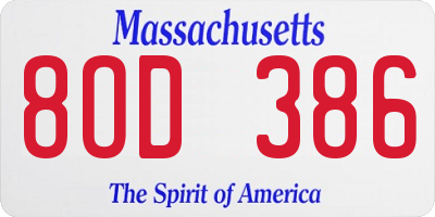 MA license plate 8OD386