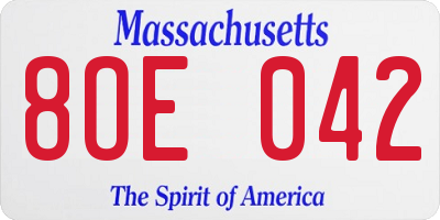 MA license plate 8OE042