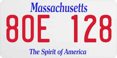 MA license plate 8OE128