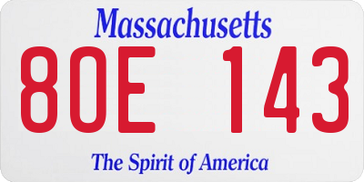 MA license plate 8OE143