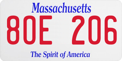 MA license plate 8OE206
