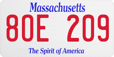 MA license plate 8OE209