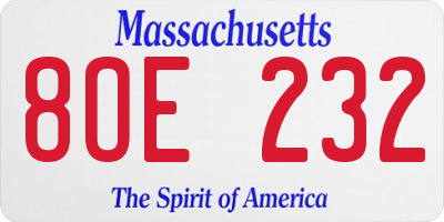 MA license plate 8OE232