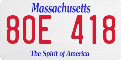 MA license plate 8OE418