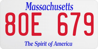 MA license plate 8OE679