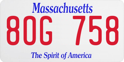MA license plate 8OG758