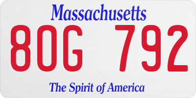 MA license plate 8OG792