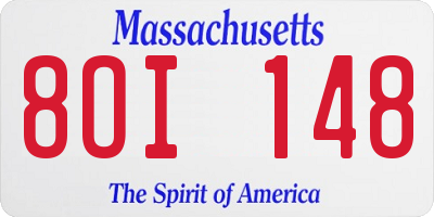 MA license plate 8OI148