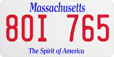 MA license plate 8OI765