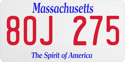 MA license plate 8OJ275