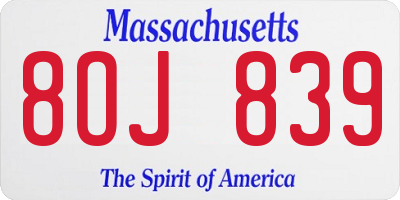 MA license plate 8OJ839