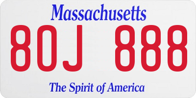 MA license plate 8OJ888