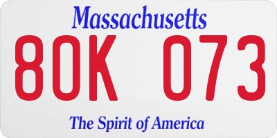 MA license plate 8OK073