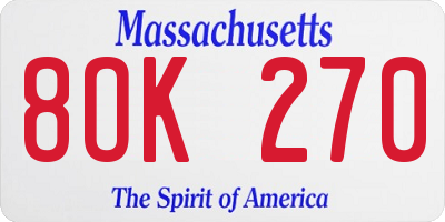 MA license plate 8OK270