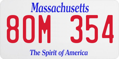 MA license plate 8OM354